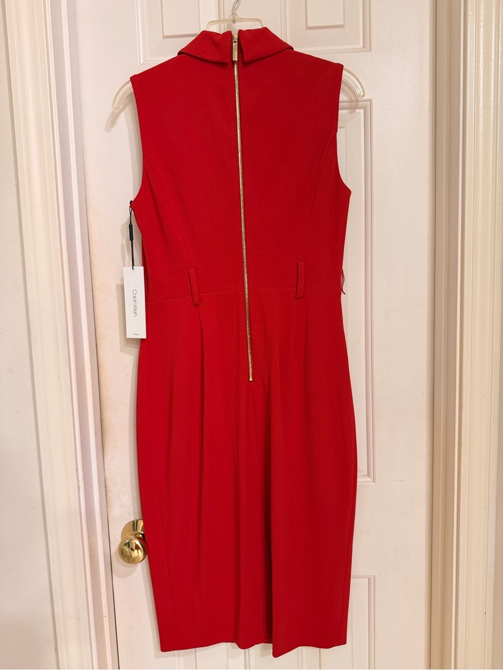 Calvin Klein Sleeveless Red Tailored Sheath Dress, Collar, V-Neck, Lined, Sz 6 - Picture 8 of 14